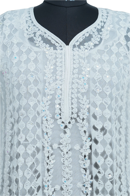 White Organza sequence kurti with Inner-Elegant Partywear