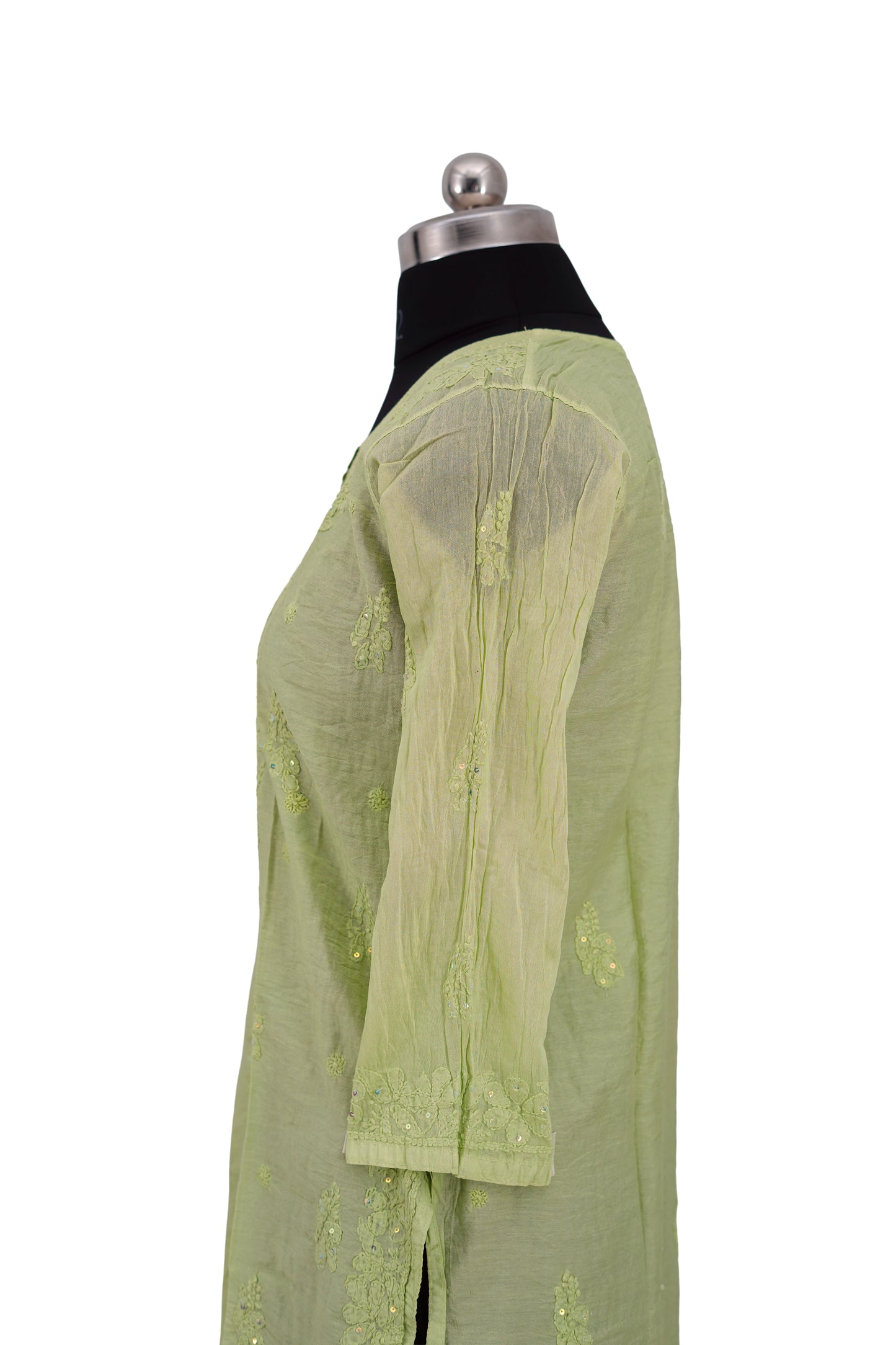 Chanderi Parrot Green-Sequence work Long Kurti