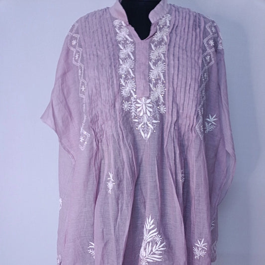 Mul Mukesh Shirt – Elegant Semi-stitched Chikankari Kurti - Purple