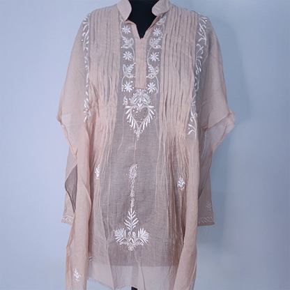 Mul Mukesh Shirt – Elegant Semi-stitched Chikankari Kurti - Brown