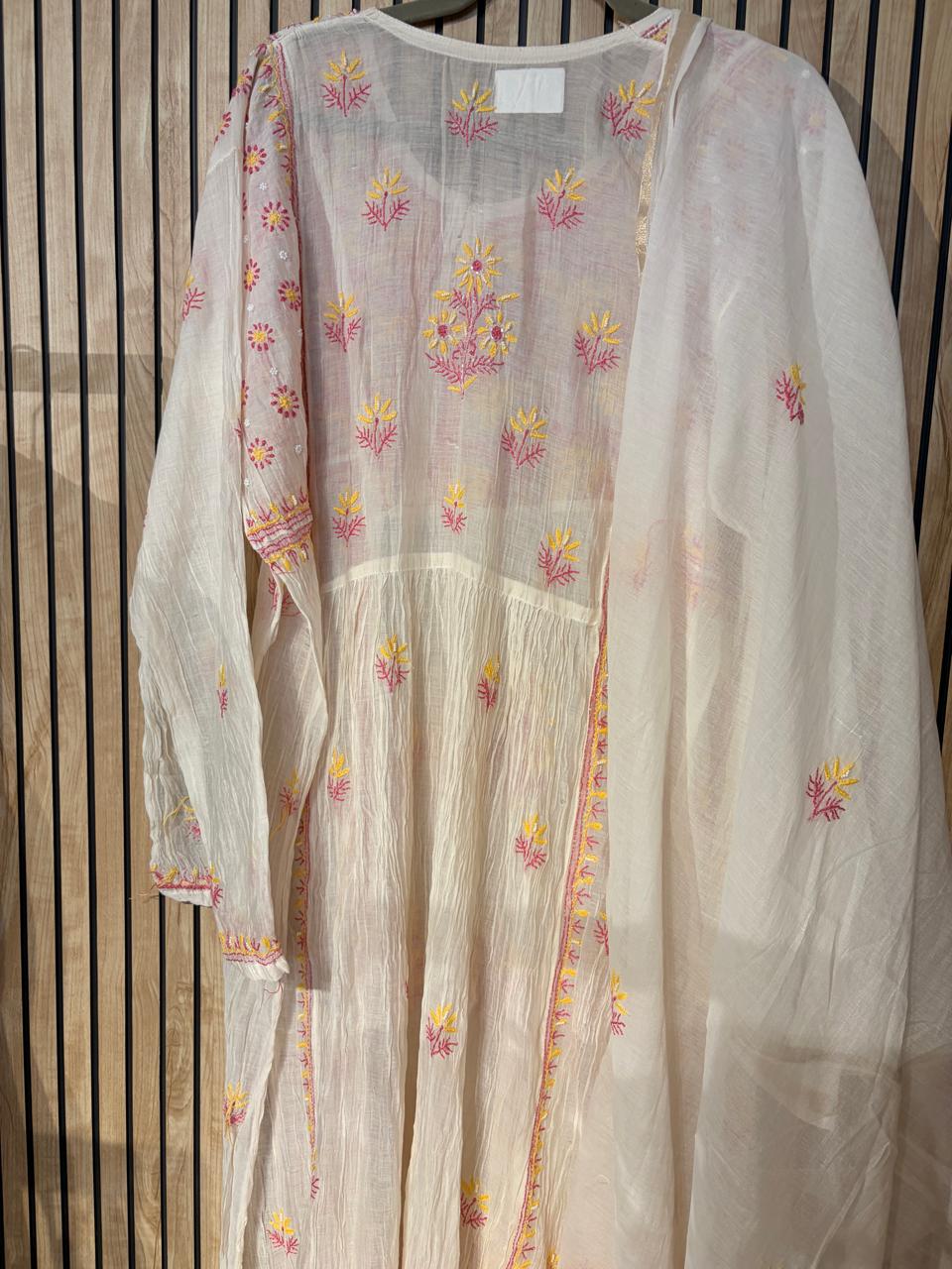 Mul-cotton Long Kurti Semi-Stitched Kurta-Dupatta set