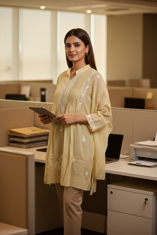 Mul Mukesh Shirt – Elegant Semi-stitched Chikankari Kurti - Green