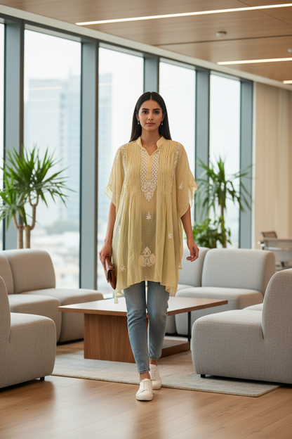 Mul Mukesh Shirt – Elegant Semi-stitched Chikankari Kurti - Green