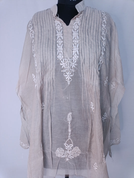 Mul Mukesh Shirt – Elegant Semi-stitched Chikankari Kurti - Grey