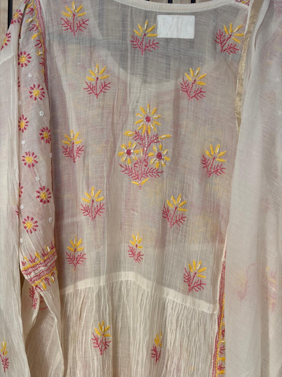Mul-cotton Long Kurti Semi-Stitched Kurta-Dupatta set