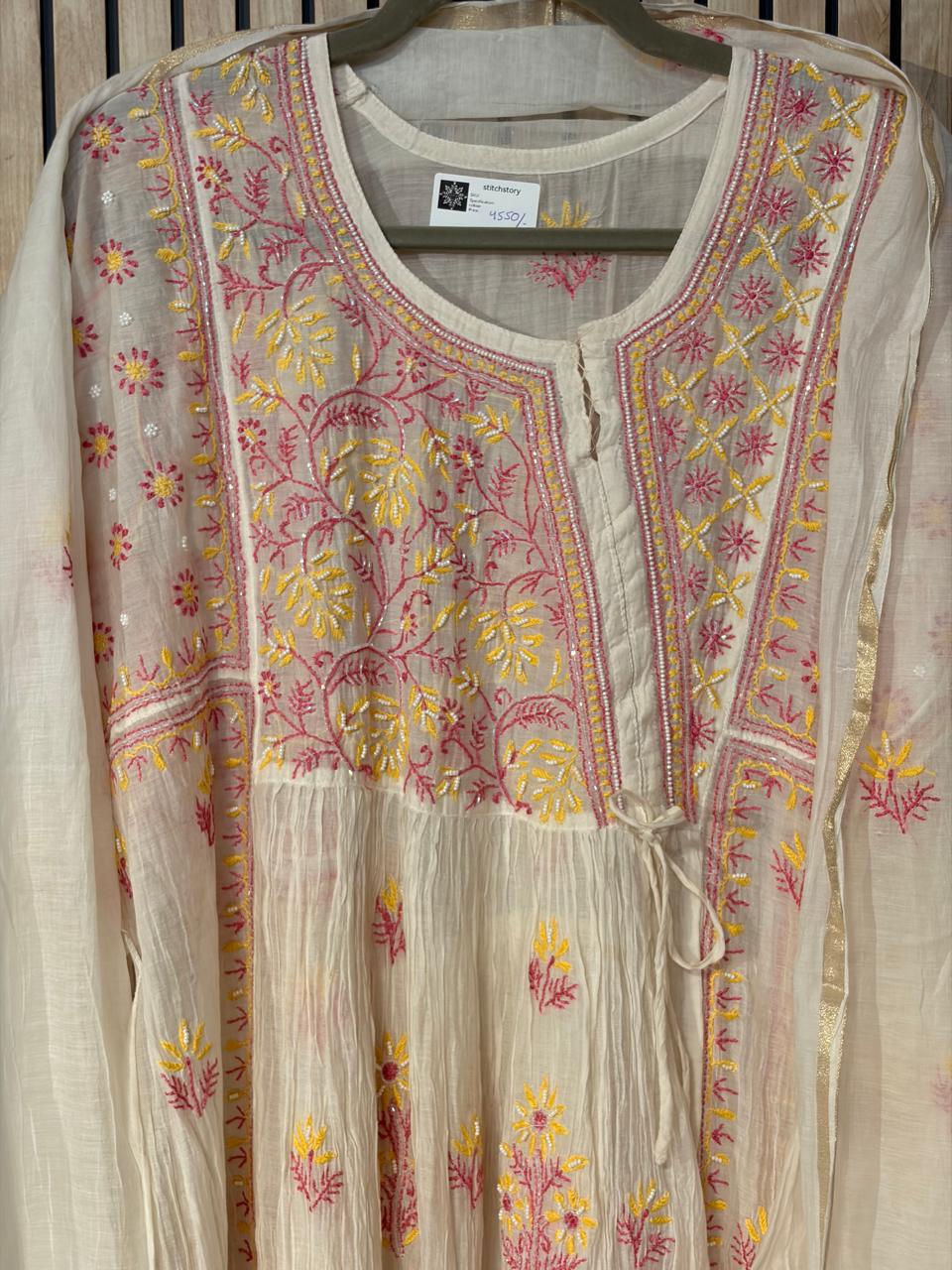 Mul-cotton Long Kurti Semi-Stitched Kurta-Dupatta set