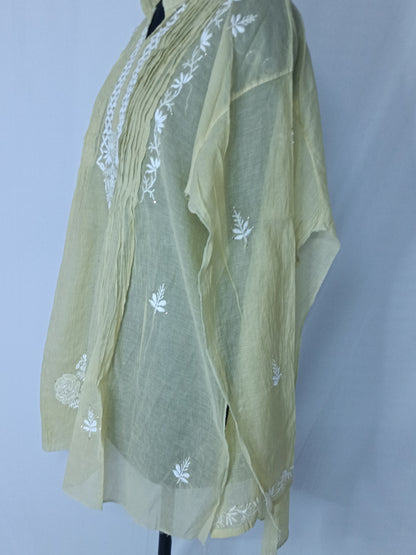 Mul Mukesh Shirt – Elegant Semi-stitched Chikankari Kurti - Green