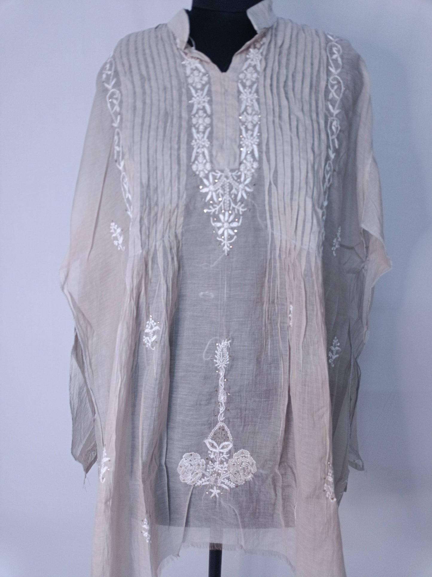 Mul Mukesh Shirt – Elegant Semi-stitched Chikankari Kurti - Grey