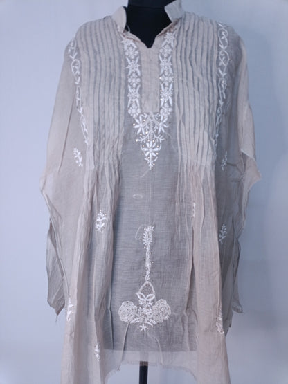 Mul Mukesh Shirt – Elegant Semi-stitched Chikankari Kurti - Grey