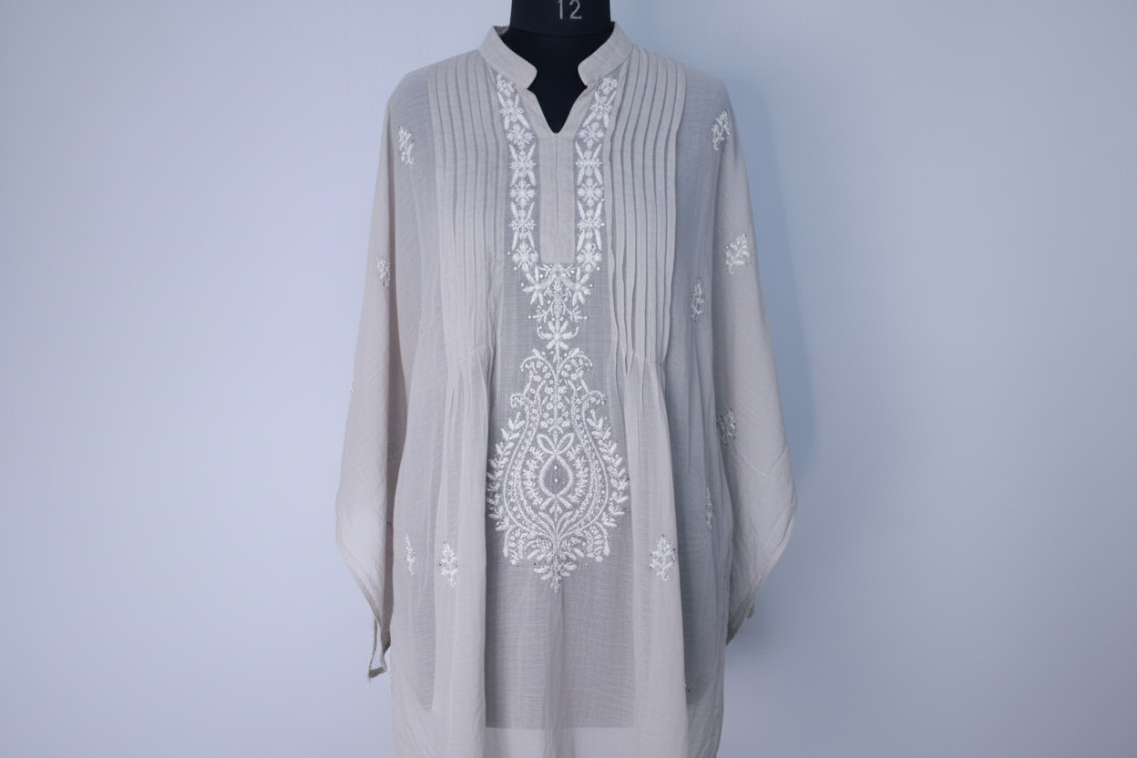 Mul Mukesh Shirt – Elegant Semi-stitched Chikankari Kurti - Grey