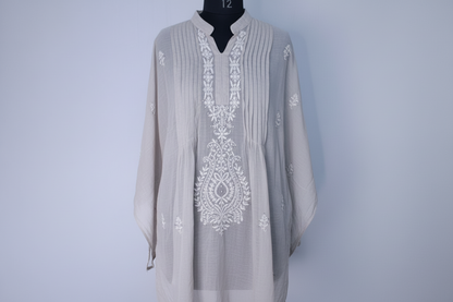 Mul Mukesh Shirt – Elegant Semi-stitched Chikankari Kurti - Grey
