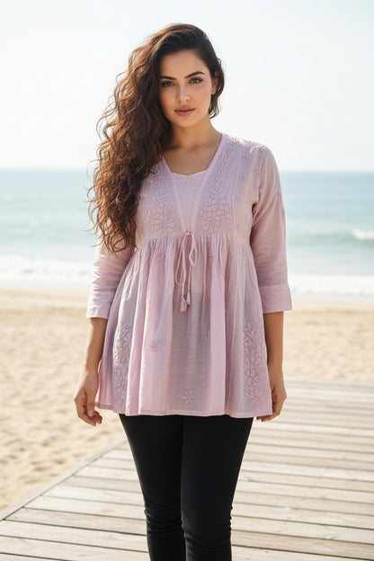 Chanderi Silk-Short Anarkali Kurti